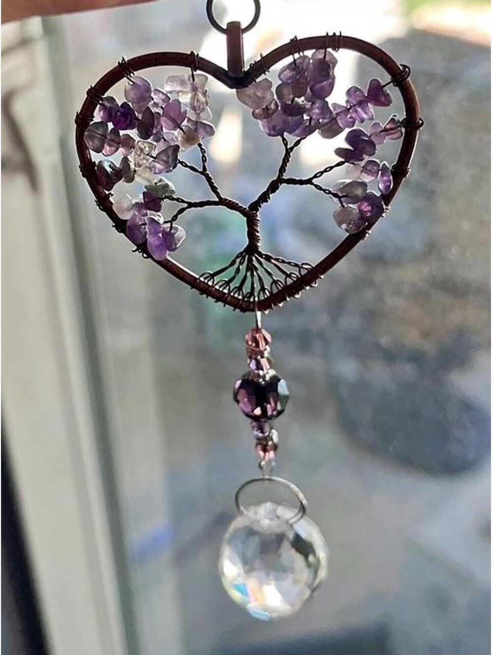 Amethyst Tree of Life Heart Suncatcher